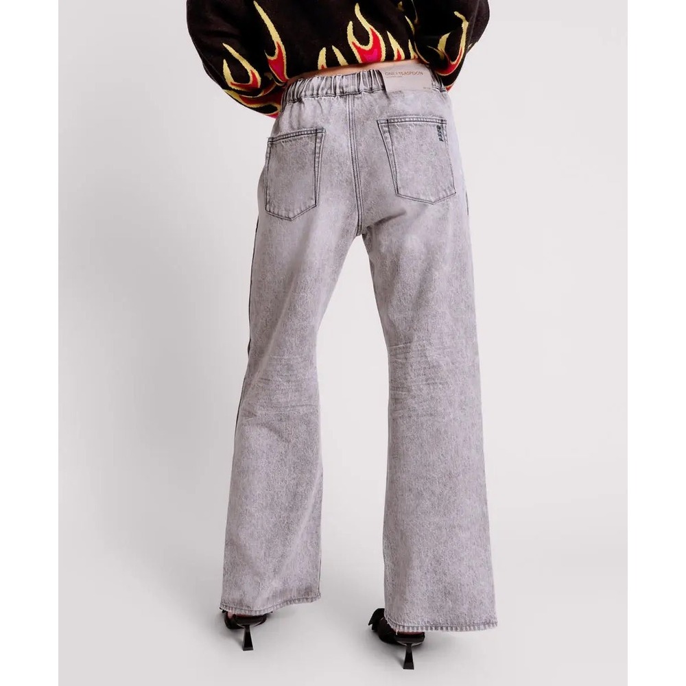 OneTeaspoon Roadhouse Wide Leg Drawstring Denim Jeans Slate Acid Gray Medium - Picture 4 of 6
